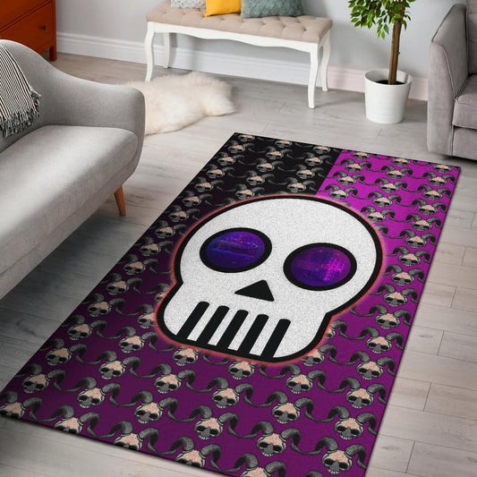 Valentine Area Rug - Chibi Skull Evil Horn Monster Patterns Purple And Black Rugs Home Decor