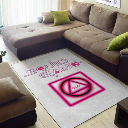 Squid Game Movie Area Rug Neon Round Square Triangle Shape Squid Game Text Font Rugs Home Decor