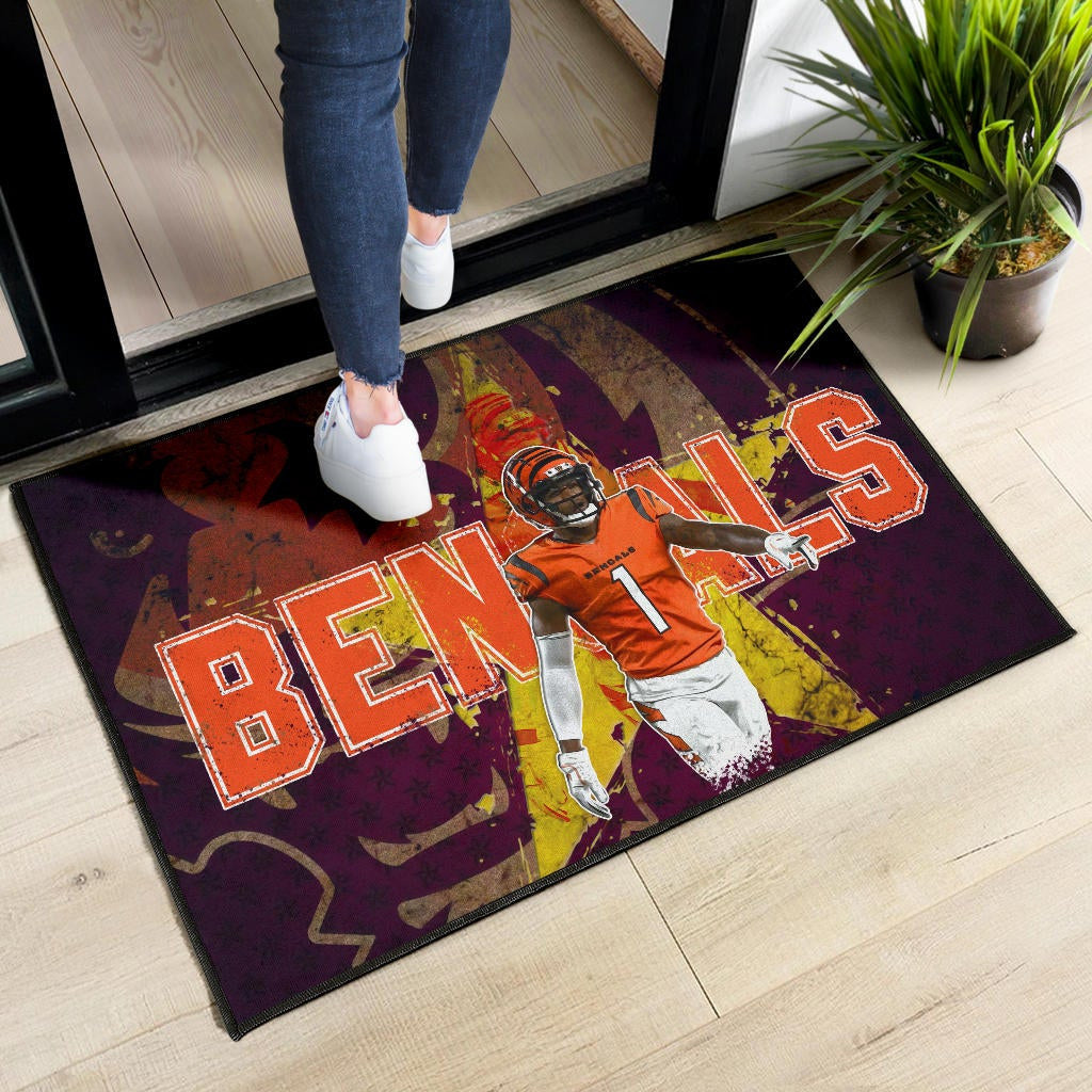 Cincinnati Bengals American Football Team Door Mat Ja'Marr Chase Yellow Star Grrr Bengal Door Mat Home Decor