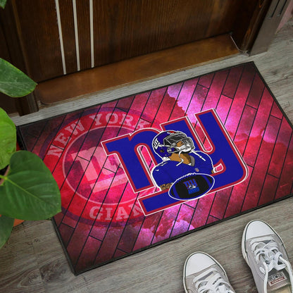 New York Giants American Football Team Door Mat Odell Beckham Jr Artwork Red Wood Pattern Background Door Mat Home Decor