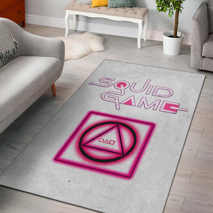 Squid Game Movie Area Rug Neon Round Square Triangle Shape Squid Game Text Font Rugs Home Decor