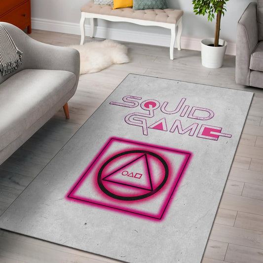 Squid Game Movie Area Rug Neon Round Square Triangle Shape Squid Game Text Font Rugs Home Decor