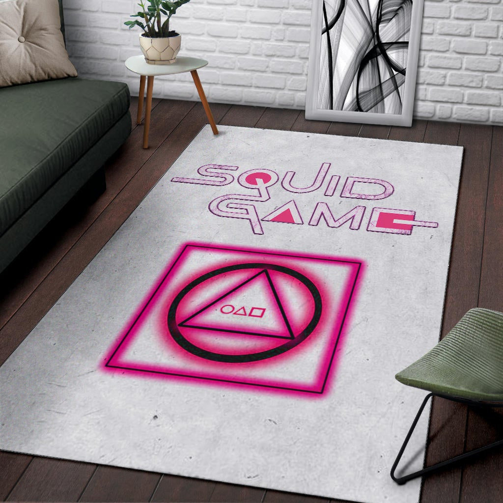 Squid Game Movie Area Rug Neon Round Square Triangle Shape Squid Game Text Font Rugs Home Decor