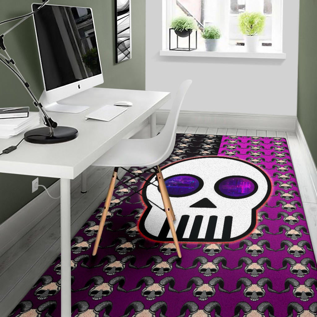 Valentine Area Rug - Chibi Skull Evil Horn Monster Patterns Purple And Black Rugs Home Decor