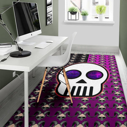 Valentine Area Rug - Chibi Skull Evil Horn Monster Patterns Purple And Black Rugs Home Decor