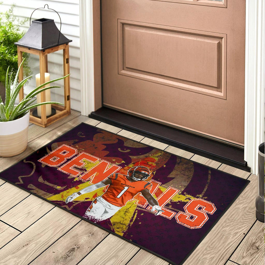 Cincinnati Bengals American Football Team Door Mat Ja'Marr Chase Yellow Star Grrr Bengal Door Mat Home Decor