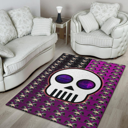 Valentine Area Rug - Chibi Skull Evil Horn Monster Patterns Purple And Black Rugs Home Decor