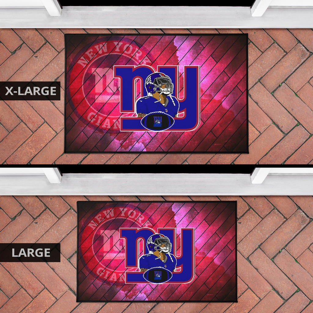 New York Giants American Football Team Door Mat Odell Beckham Jr Artwork Red Wood Pattern Background Door Mat Home Decor