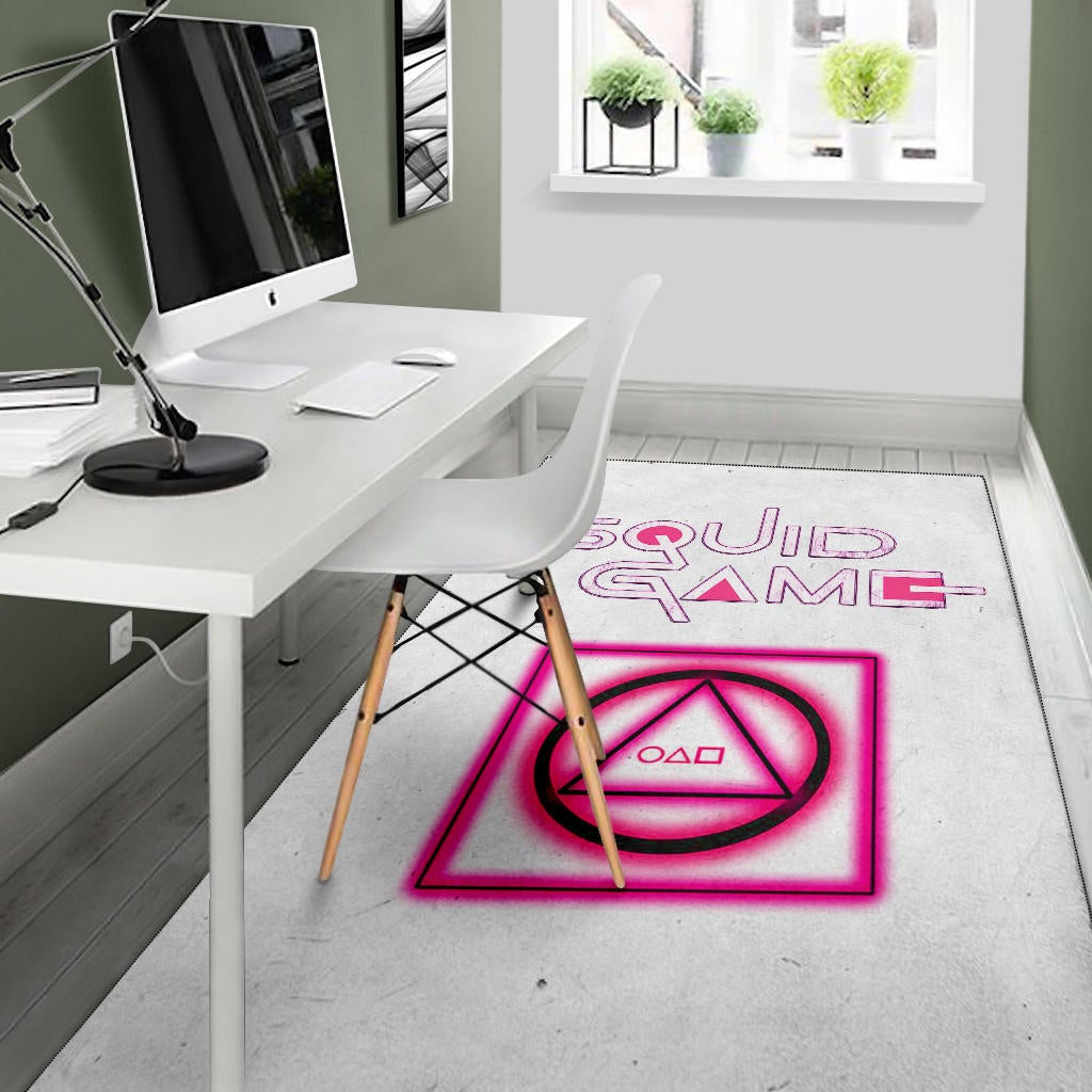 Squid Game Movie Area Rug Neon Round Square Triangle Shape Squid Game Text Font Rugs Home Decor