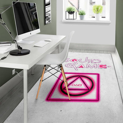 Squid Game Movie Area Rug Neon Round Square Triangle Shape Squid Game Text Font Rugs Home Decor