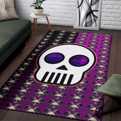 Valentine Area Rug - Chibi Skull Evil Horn Monster Patterns Purple And Black Rugs Home Decor