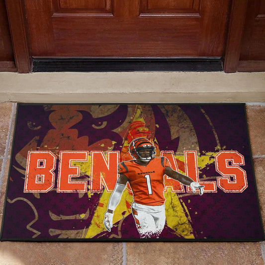 Cincinnati Bengals American Football Team Door Mat Ja'Marr Chase Yellow Star Grrr Bengal Door Mat Home Decor