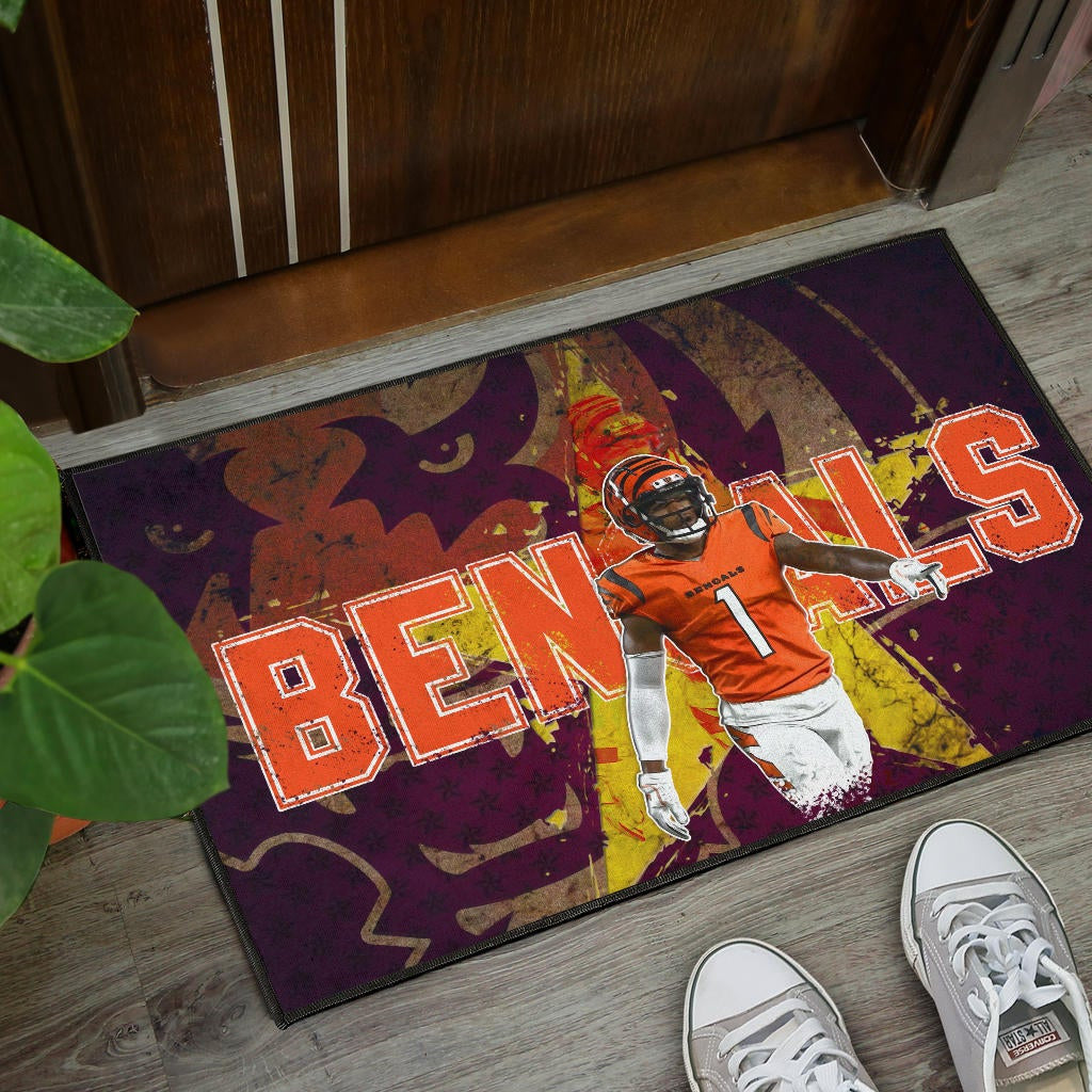 Cincinnati Bengals American Football Team Door Mat Ja'Marr Chase Yellow Star Grrr Bengal Door Mat Home Decor