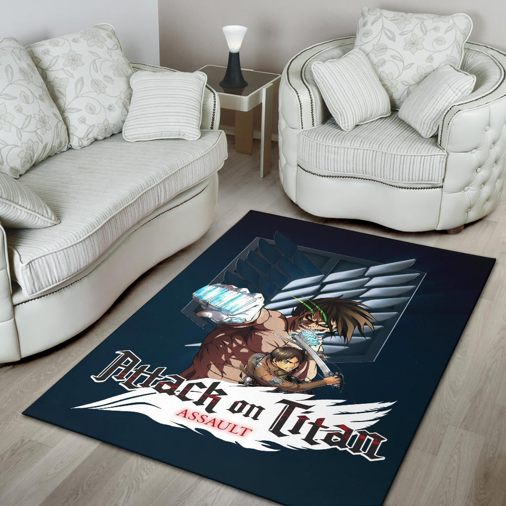 Attack On Titan Anime Area Rug - Eren Titan Punch And Eren Human Metal Wings Of Freedom Rugs Home Decor
