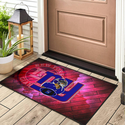 New York Giants American Football Team Door Mat Odell Beckham Jr Artwork Red Wood Pattern Background Door Mat Home Decor