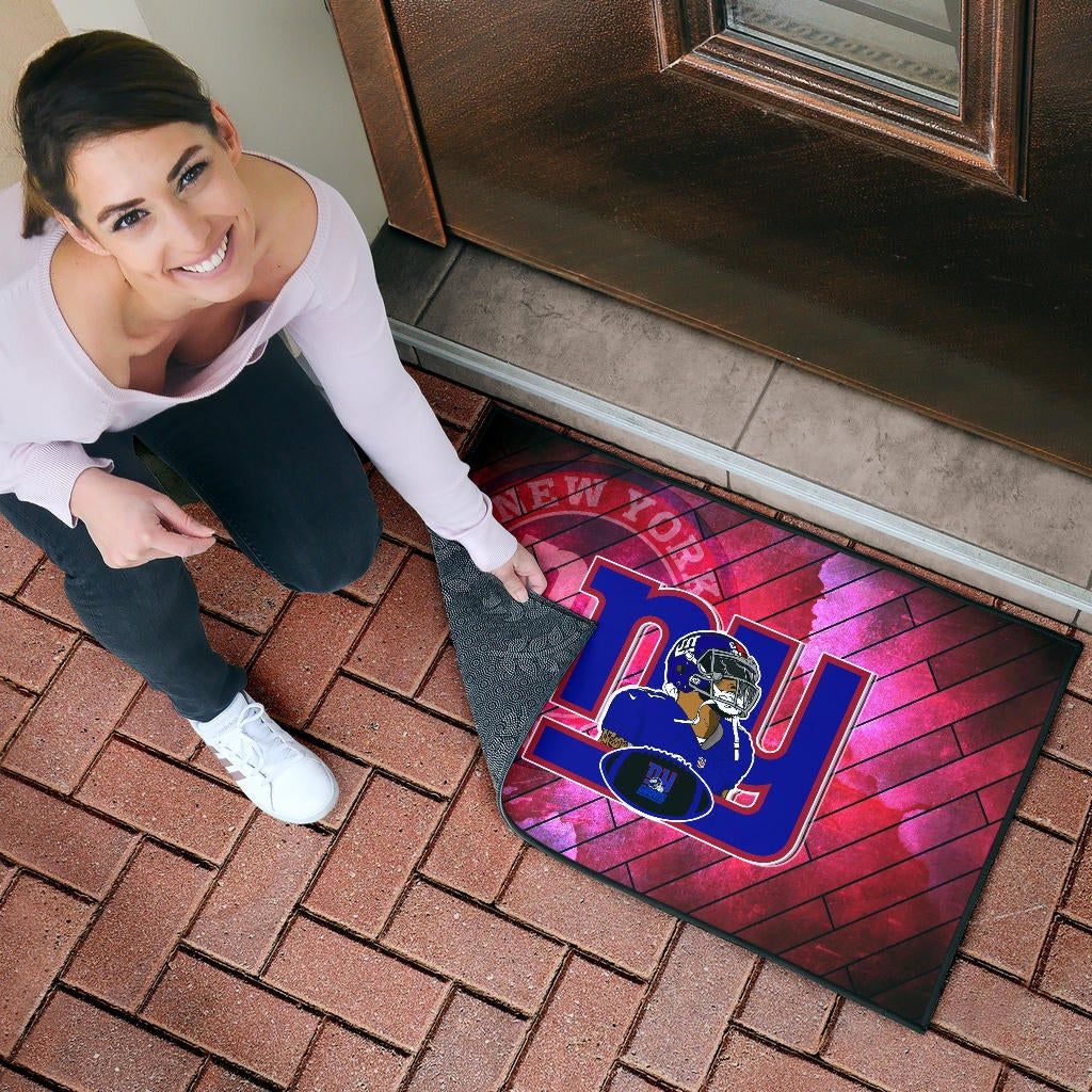 New York Giants American Football Team Door Mat Odell Beckham Jr Artwork Red Wood Pattern Background Door Mat Home Decor