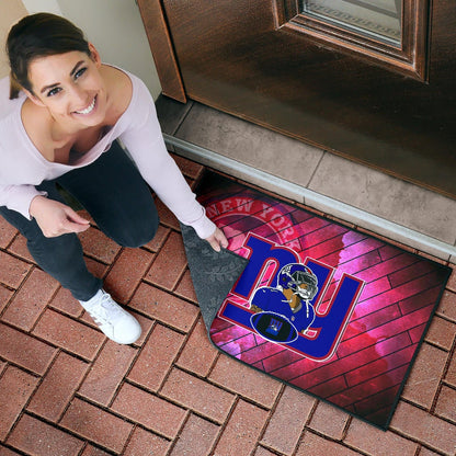 New York Giants American Football Team Door Mat Odell Beckham Jr Artwork Red Wood Pattern Background Door Mat Home Decor