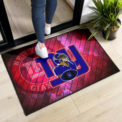 New York Giants American Football Team Door Mat Odell Beckham Jr Artwork Red Wood Pattern Background Door Mat Home Decor