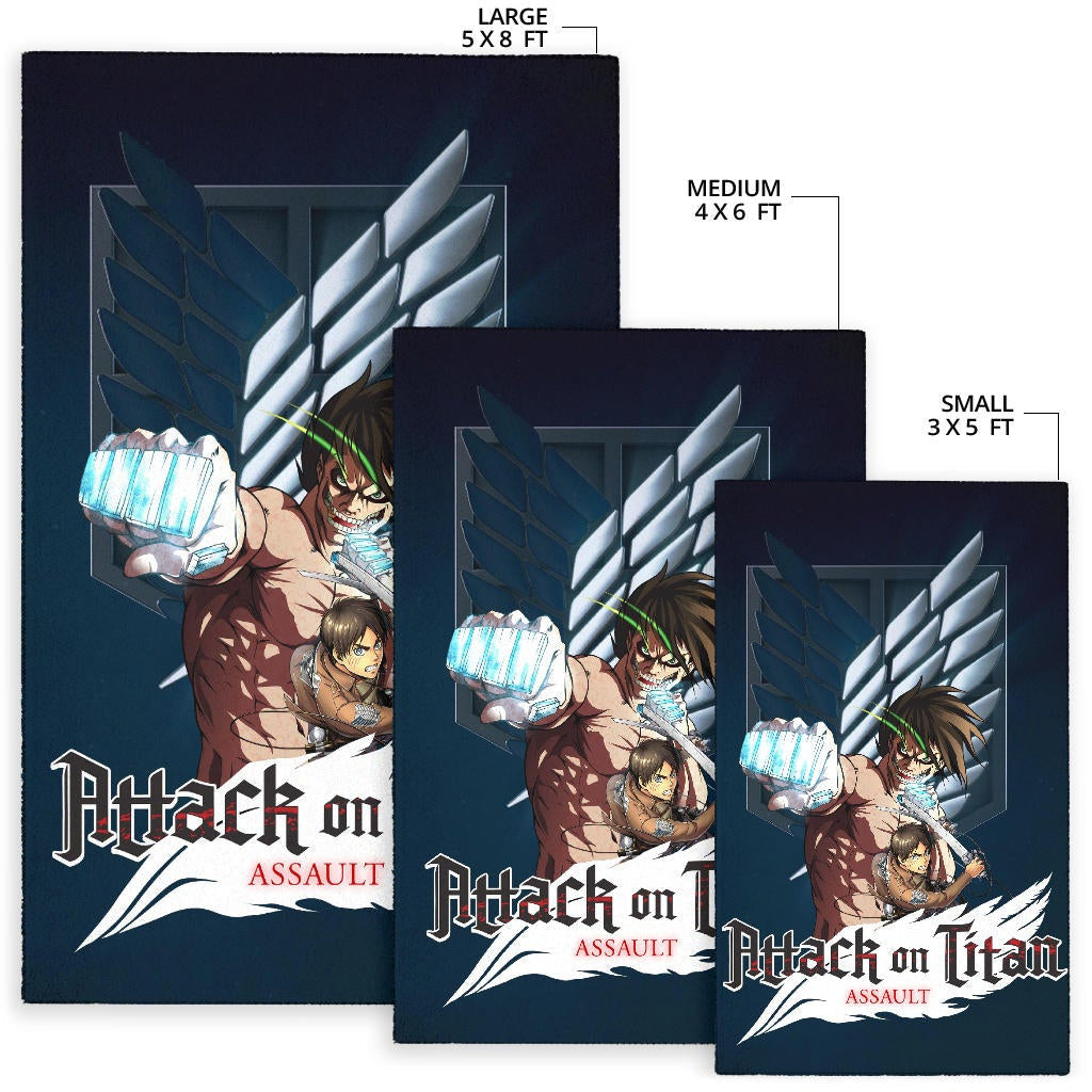 Attack On Titan Anime Area Rug - Eren Titan Punch And Eren Human Metal Wings Of Freedom Rugs Home Decor