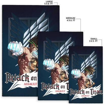 Attack On Titan Anime Area Rug - Eren Titan Punch And Eren Human Metal Wings Of Freedom Rugs Home Decor