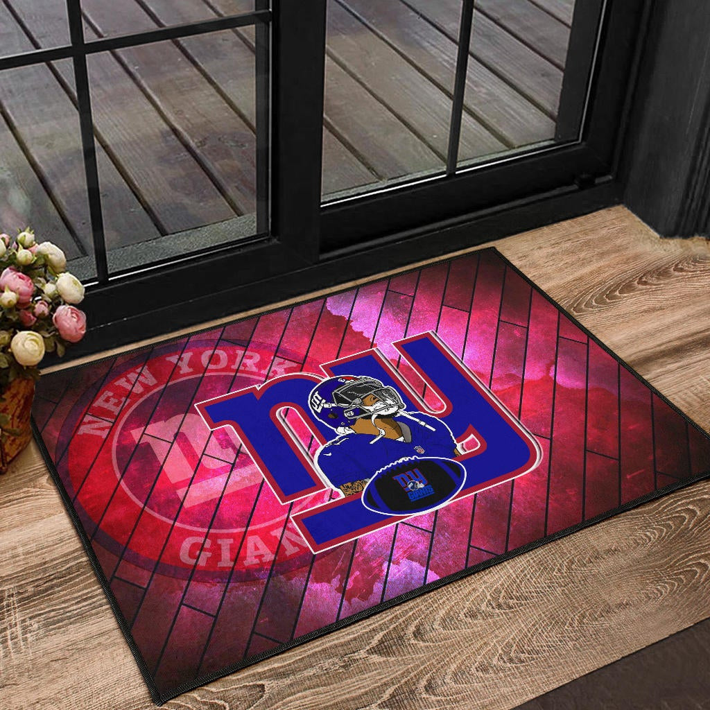 New York Giants American Football Team Door Mat Odell Beckham Jr Artwork Red Wood Pattern Background Door Mat Home Decor