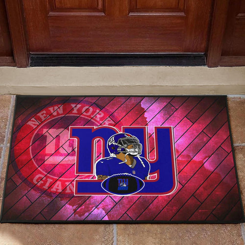 New York Giants American Football Team Door Mat Odell Beckham Jr Artwork Red Wood Pattern Background Door Mat Home Decor
