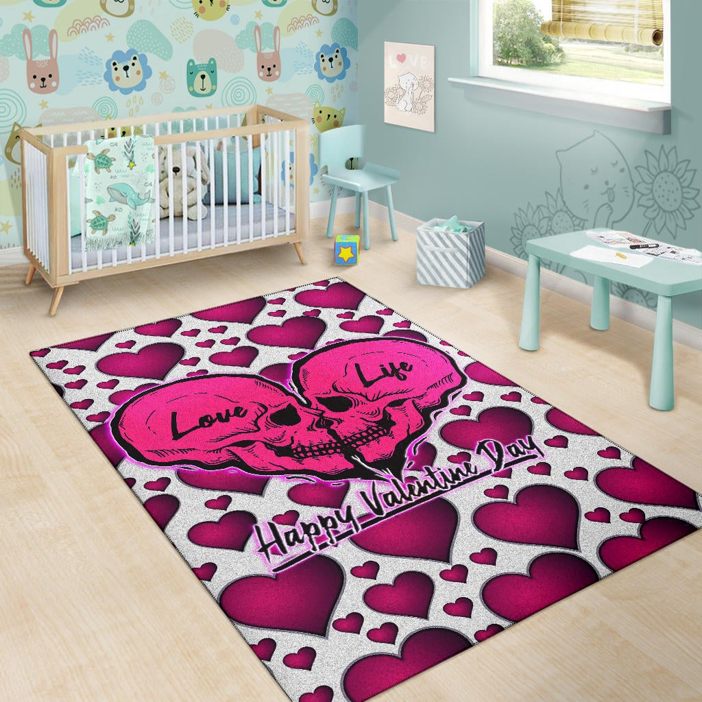 Valentine Area Rug Couple Skull Love Life Happy Valentine Day Pink Heart Patterns Rugs Home Decor NT121101