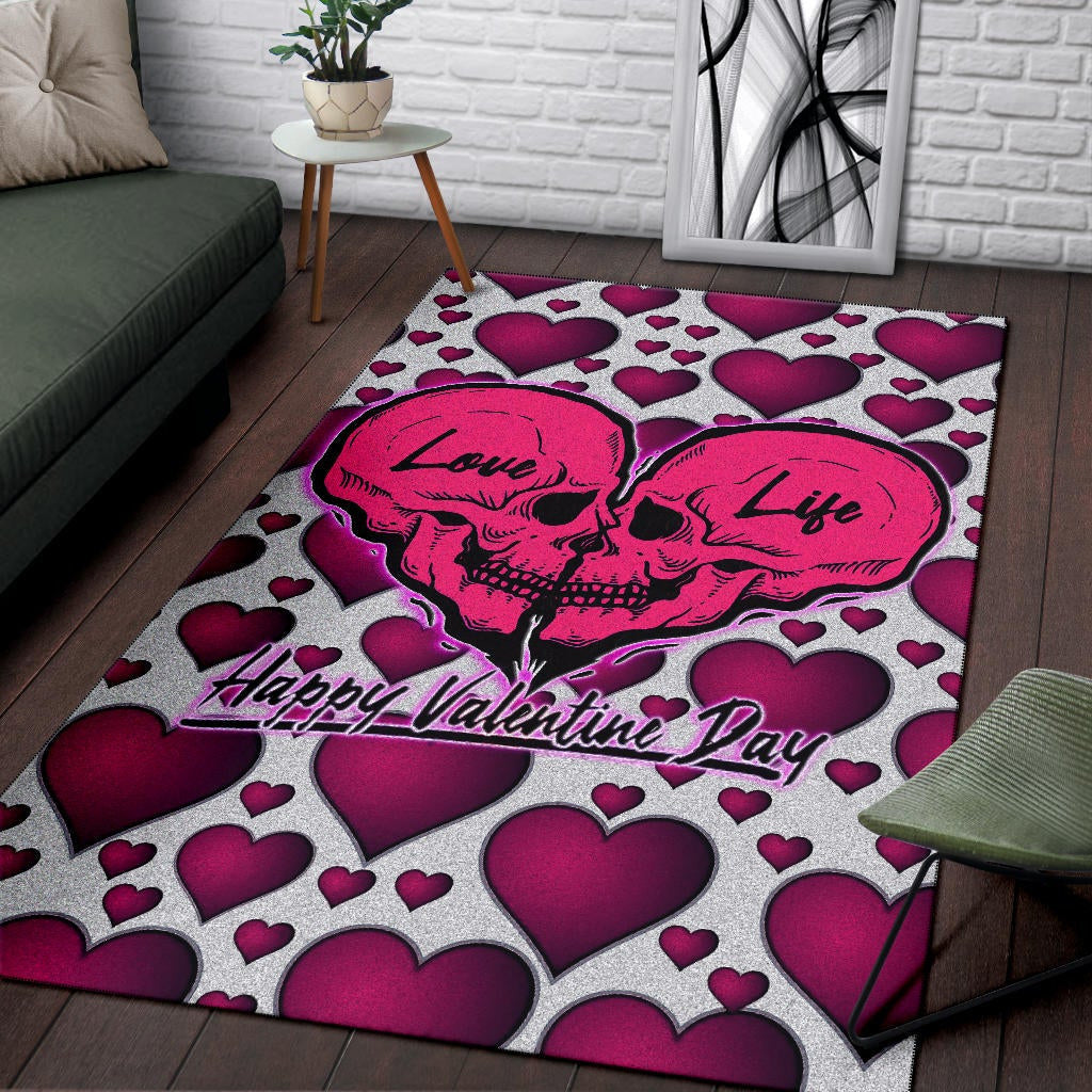 Valentine Area Rug Couple Skull Love Life Happy Valentine Day Pink Heart Patterns Rugs Home Decor NT121101