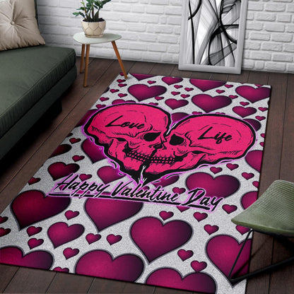 Valentine Area Rug Couple Skull Love Life Happy Valentine Day Pink Heart Patterns Rugs Home Decor NT121101