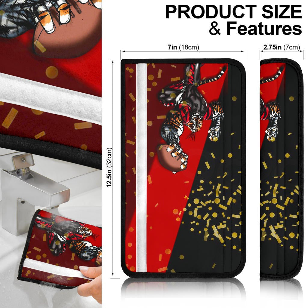 Cincinnati Bengals American Football Team Seat Belt Covers Strong Bengal Grabbing Rugby Ball Artwork Belt Covers