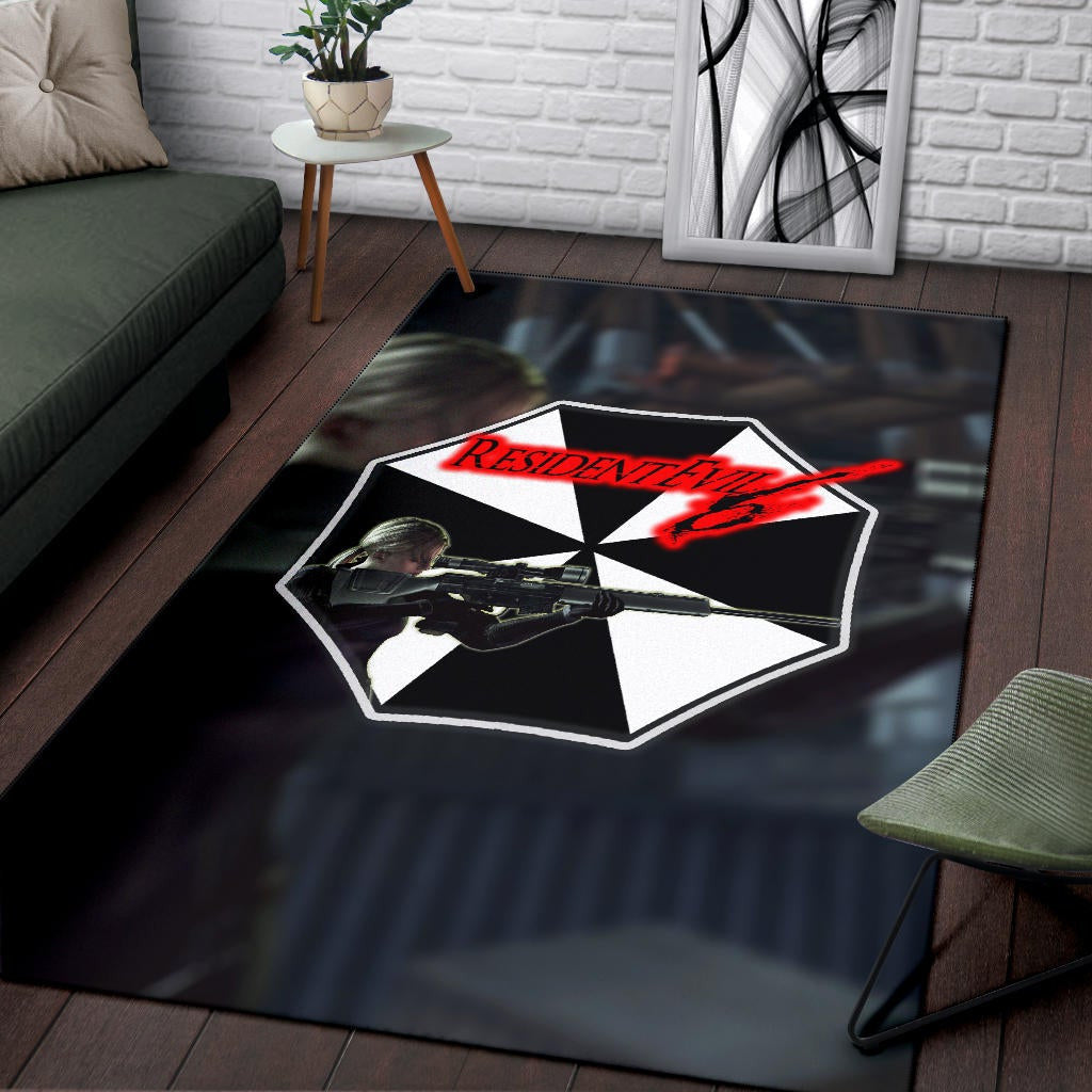 Resident Evil Game Area Rug - Black White Umbrella Corporation Blonde Girl Rugs Home Decor