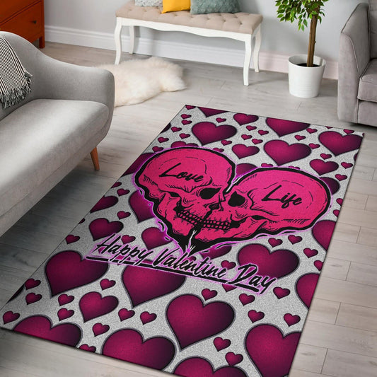 Valentine Area Rug Couple Skull Love Life Happy Valentine Day Pink Heart Patterns Rugs Home Decor NT121101