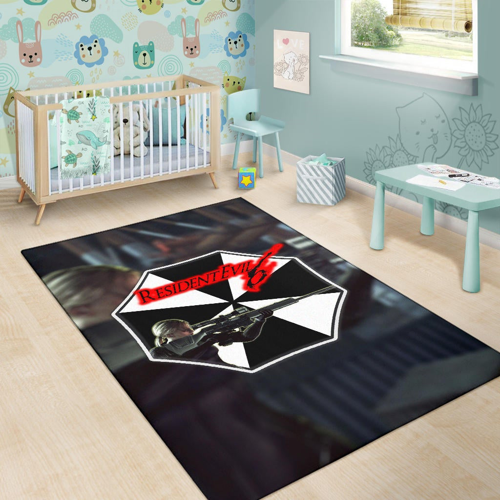 Resident Evil Game Area Rug - Black White Umbrella Corporation Blonde Girl Rugs Home Decor