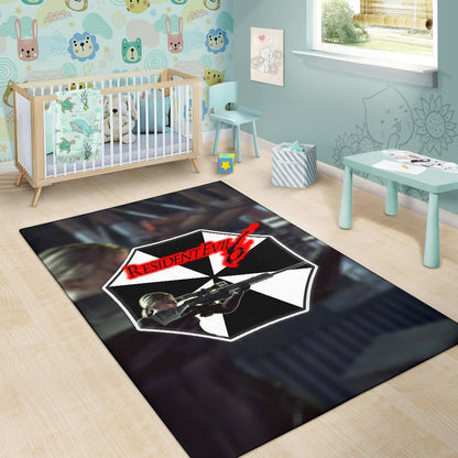 Resident Evil Game Area Rug - Black White Umbrella Corporation Blonde Girl Rugs Home Decor