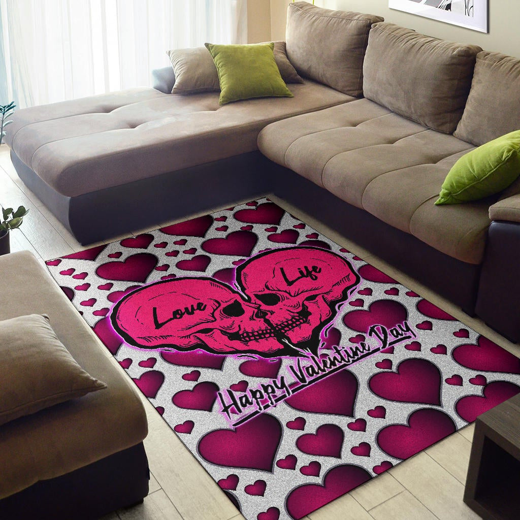 Valentine Area Rug Couple Skull Love Life Happy Valentine Day Pink Heart Patterns Rugs Home Decor NT121101