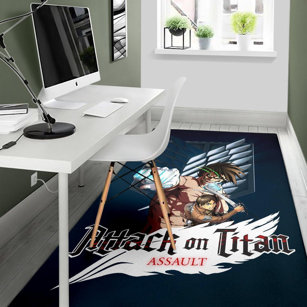 Attack On Titan Anime Area Rug - Eren Titan Punch And Eren Human Metal Wings Of Freedom Rugs Home Decor