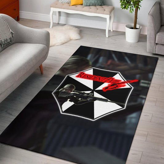 Resident Evil Game Area Rug - Black White Umbrella Corporation Blonde Girl Rugs Home Decor