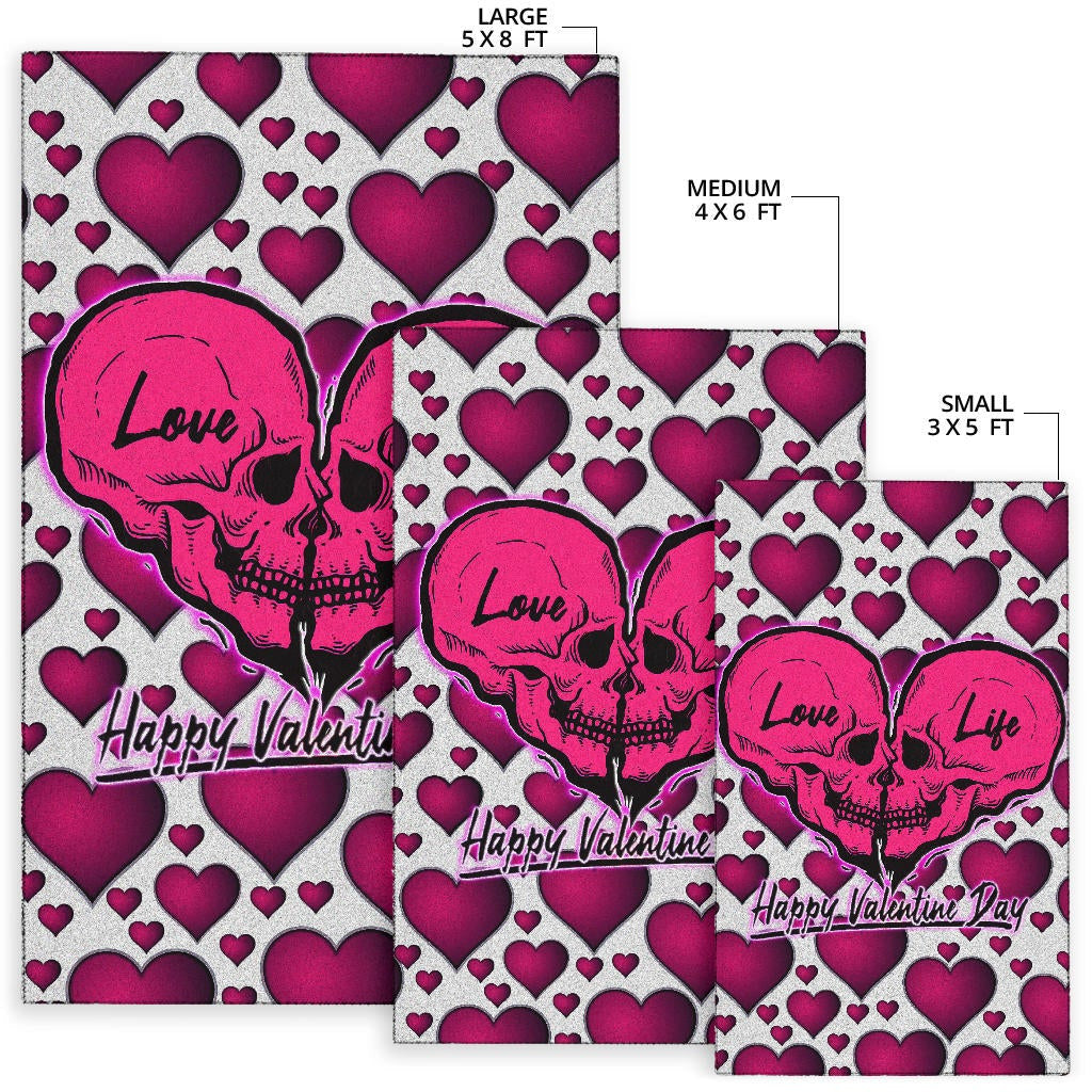 Valentine Area Rug Couple Skull Love Life Happy Valentine Day Pink Heart Patterns Rugs Home Decor NT121101