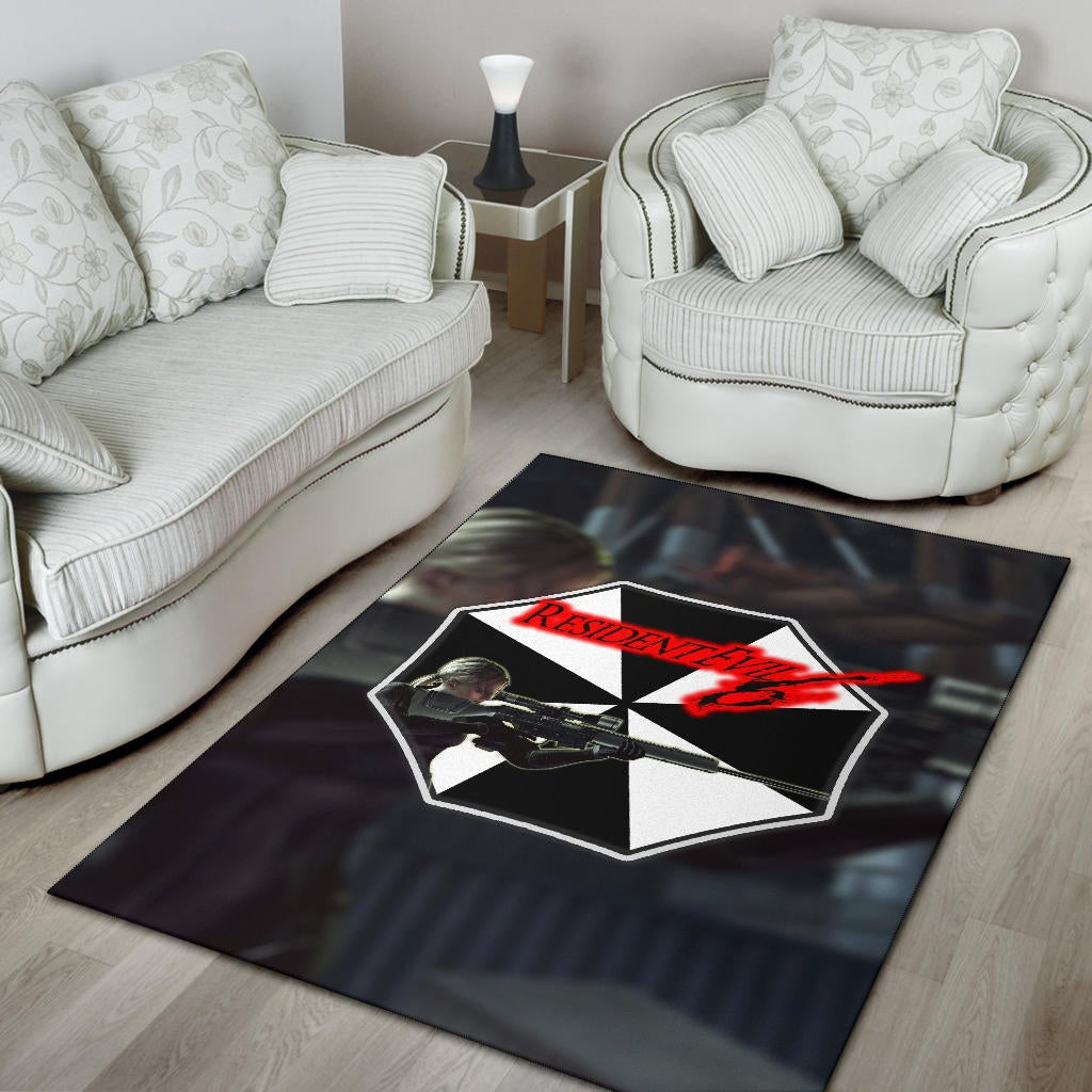 Resident Evil Game Area Rug - Black White Umbrella Corporation Blonde Girl Rugs Home Decor