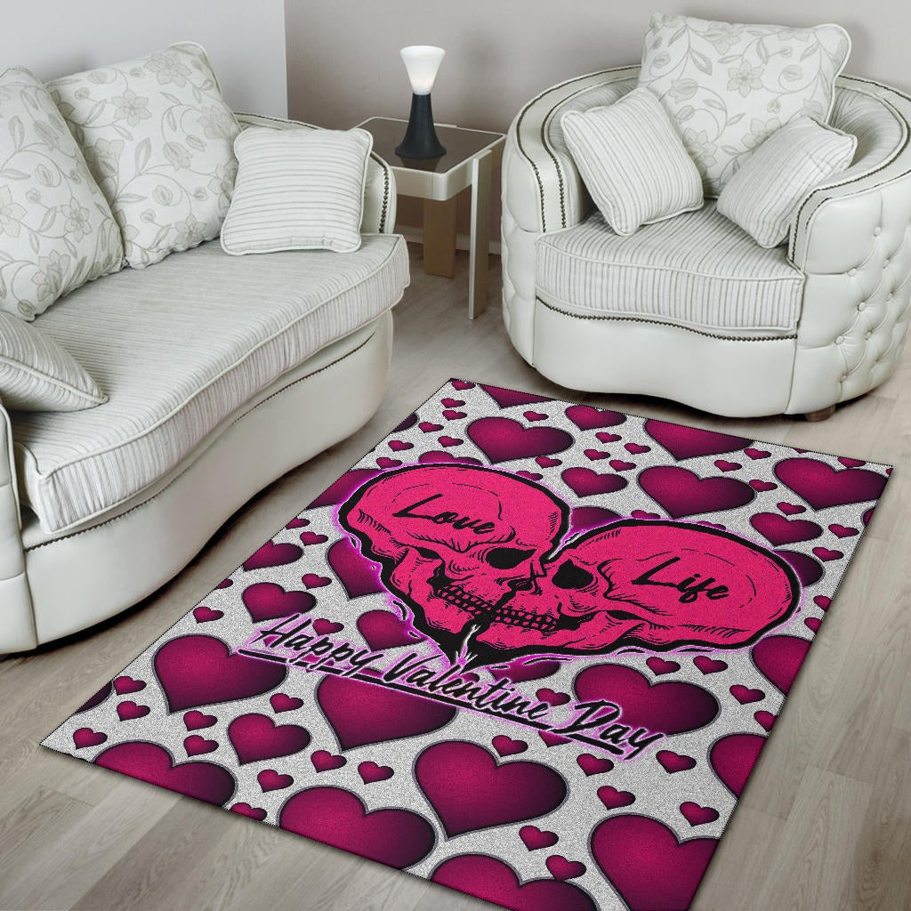 Valentine Area Rug Couple Skull Love Life Happy Valentine Day Pink Heart Patterns Rugs Home Decor NT121101