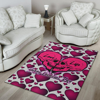 Valentine Area Rug Couple Skull Love Life Happy Valentine Day Pink Heart Patterns Rugs Home Decor NT121101