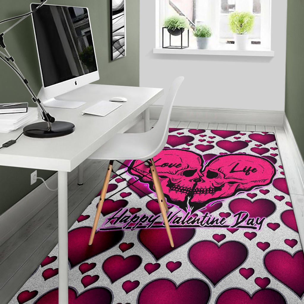 Valentine Area Rug Couple Skull Love Life Happy Valentine Day Pink Heart Patterns Rugs Home Decor NT121101