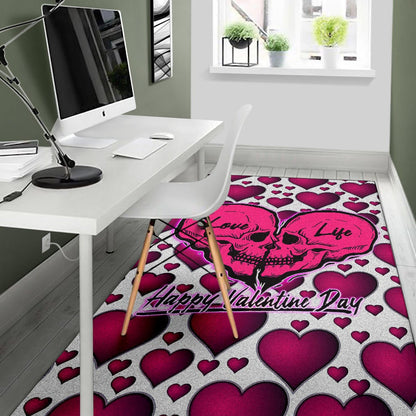 Valentine Area Rug Couple Skull Love Life Happy Valentine Day Pink Heart Patterns Rugs Home Decor NT121101