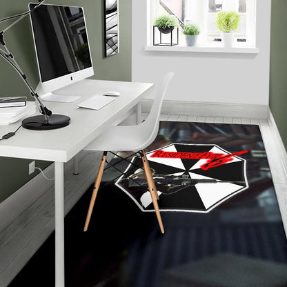 Resident Evil Game Area Rug - Black White Umbrella Corporation Blonde Girl Rugs Home Decor