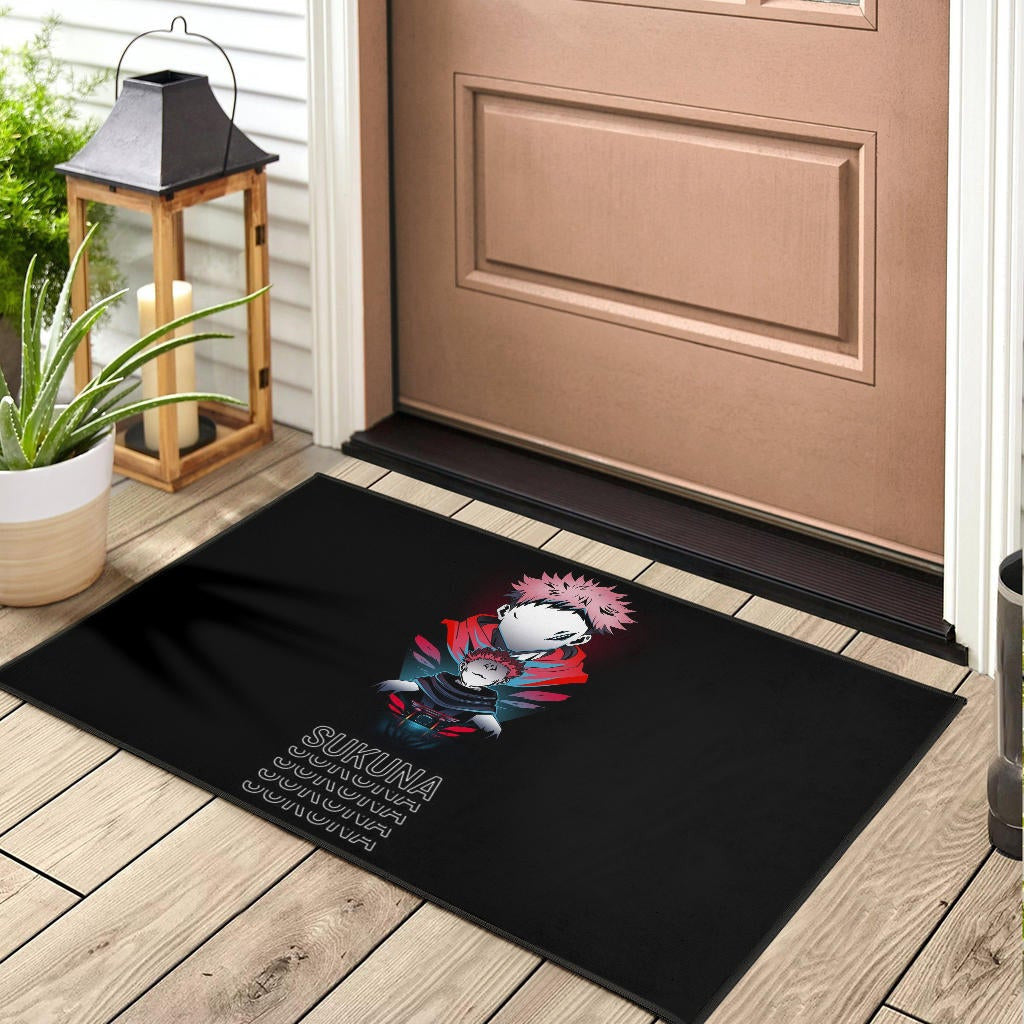 Jujutsu Kaisen Anime Door Mat Sukuna And Yuji No Face White Kanji Patterns Door Mat Home Decor