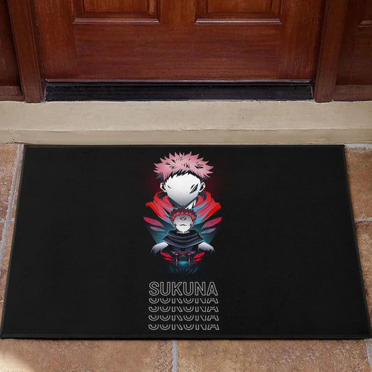 Jujutsu Kaisen Anime Door Mat Sukuna And Yuji No Face White Kanji Patterns Door Mat Home Decor