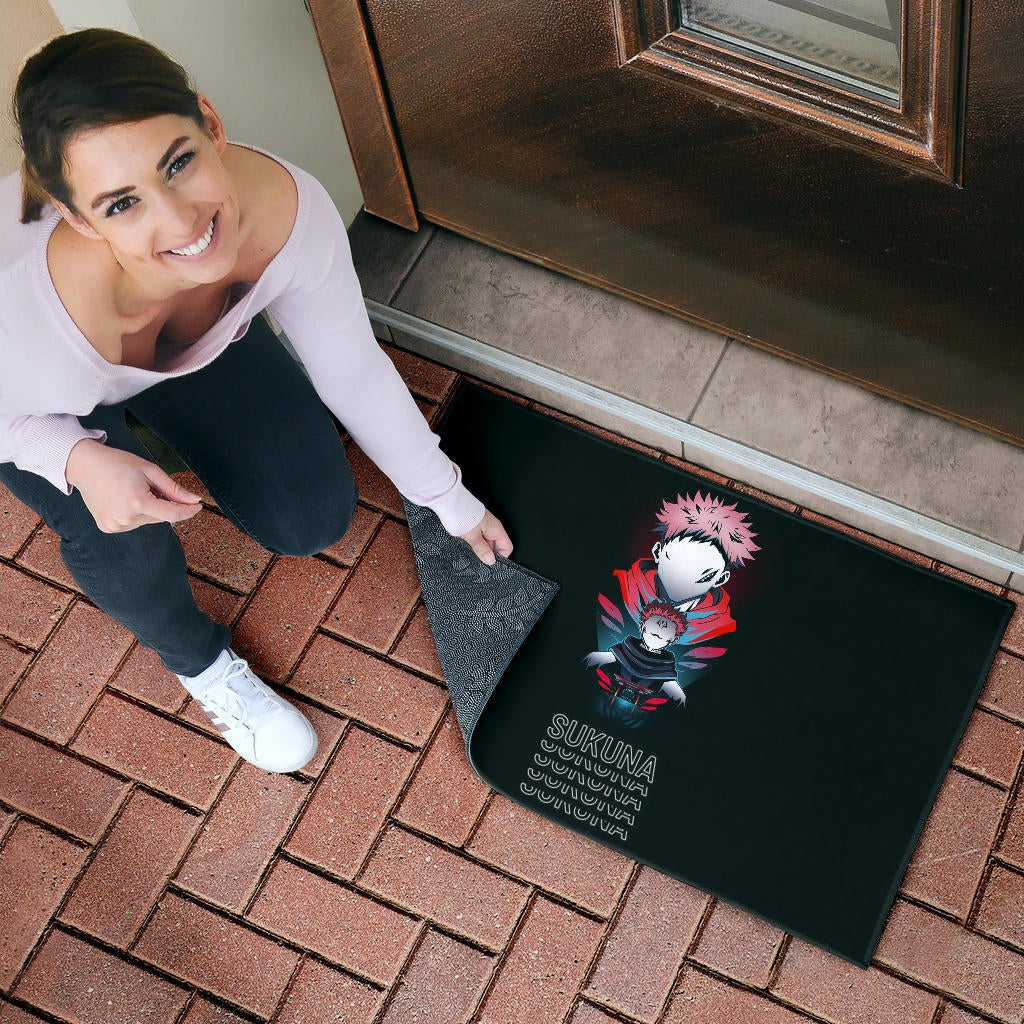 Jujutsu Kaisen Anime Door Mat Sukuna And Yuji No Face White Kanji Patterns Door Mat Home Decor