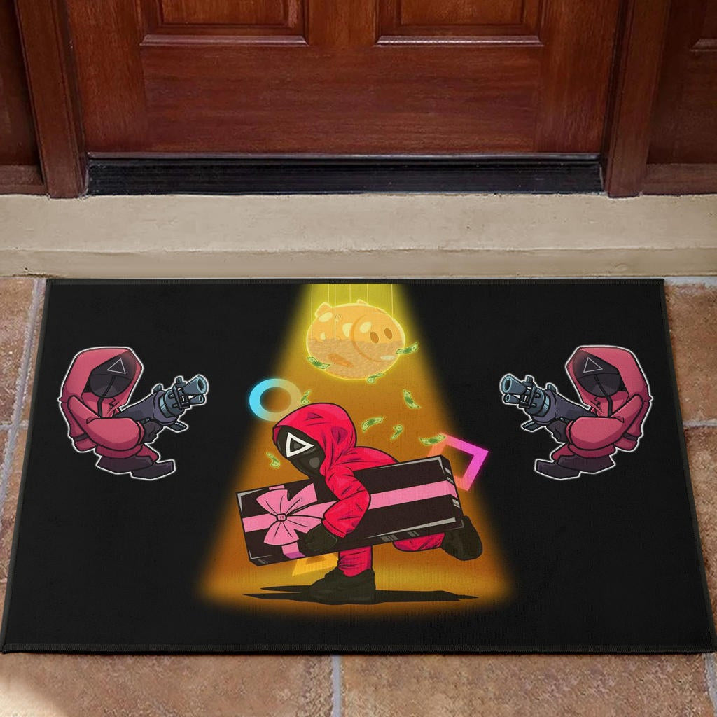 Squid Game Movie Door Mat Red Squid Worker Stealing Gift Golden Money Pig Door Mat Home Decor