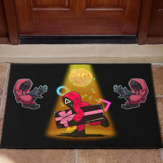 Squid Game Movie Door Mat Red Squid Worker Stealing Gift Golden Money Pig Door Mat Home Decor