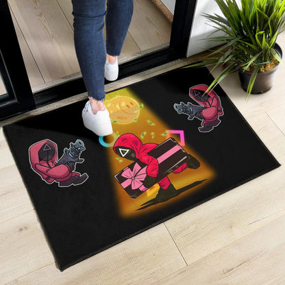 Squid Game Movie Door Mat Red Squid Worker Stealing Gift Golden Money Pig Door Mat Home Decor